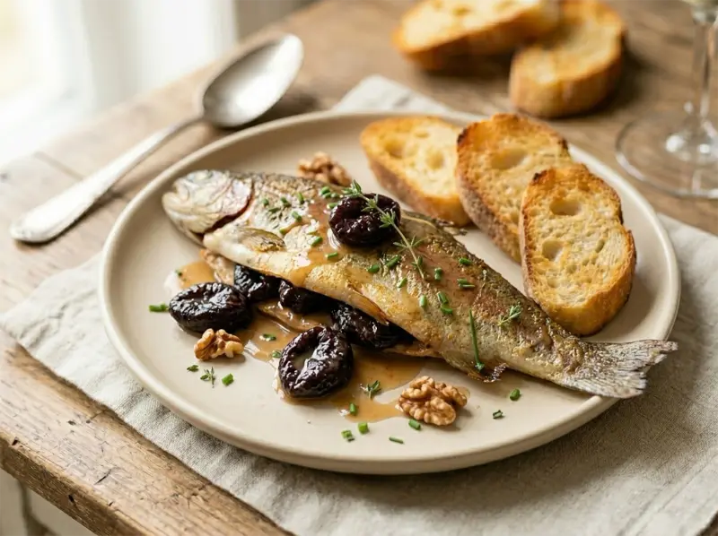 Trout with Prunes with trout, prunes and egg — Georgia recipe