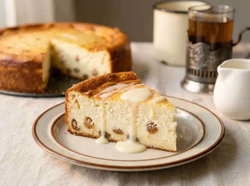 Tvorozhnaya zapekanka (pastel ruso de requesón): requesón, sémola, pasas — Rusia · receta