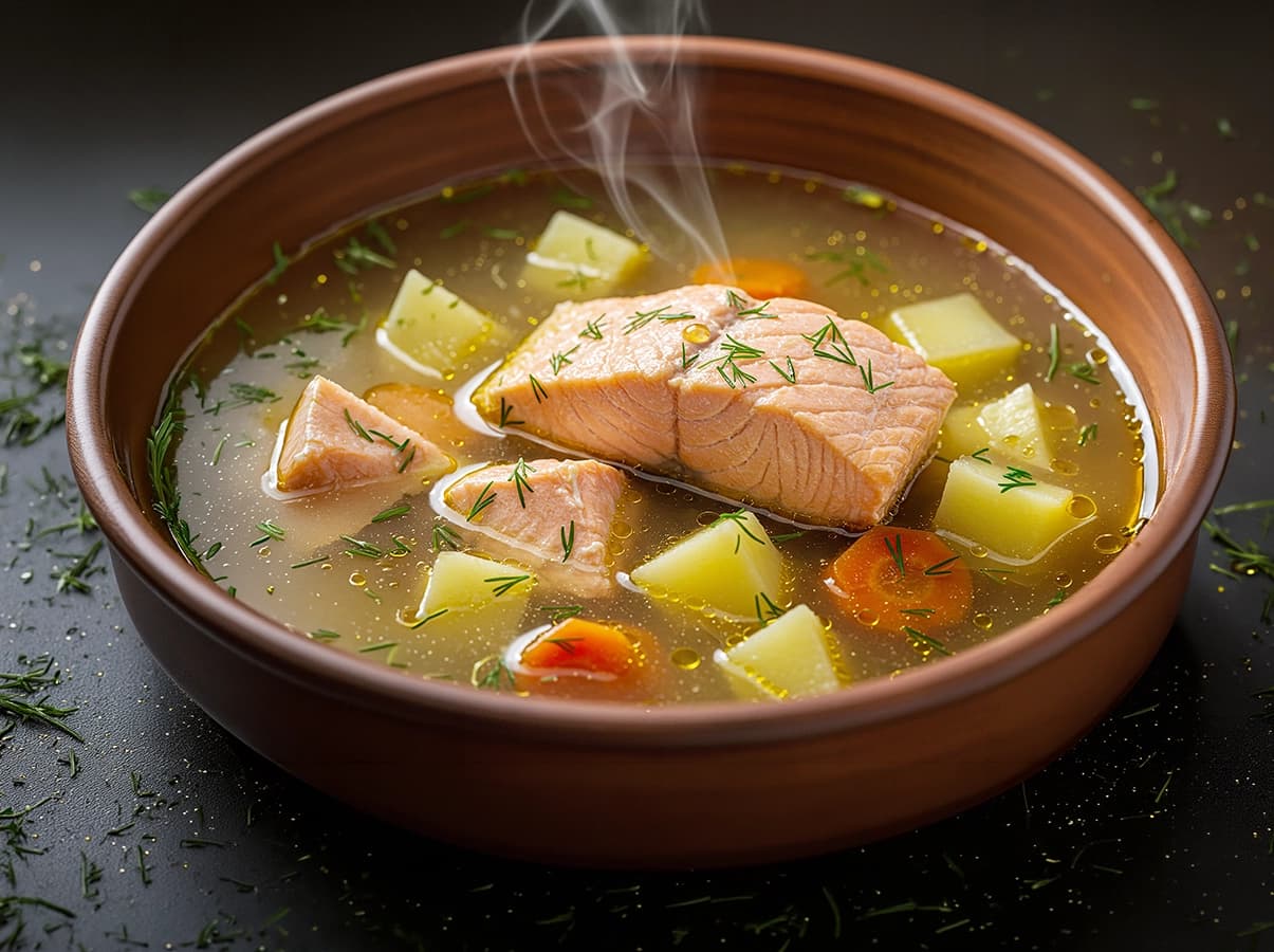 Ukha with salmon, potato and carrot — Russia recipe
