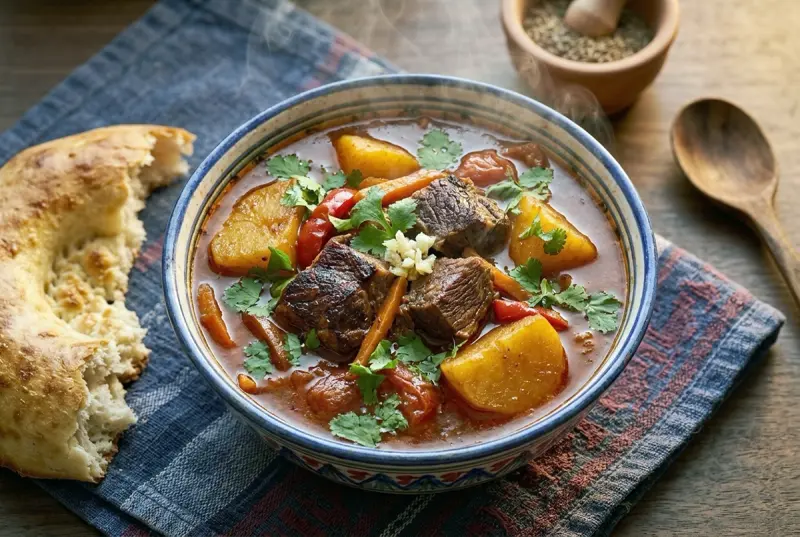 Uzbek Kavardak (Lamb and Potato Stew with Cumin) with lamb shoulder, potatoes and cumin seeds — Uzbekistan recipe