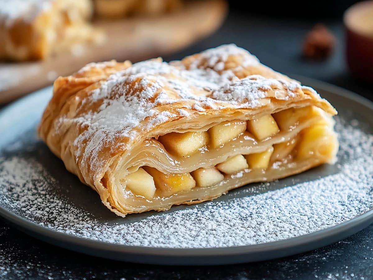 Viennese Apple Strudel with apple, bread and breadcrumbs — Austria recipe