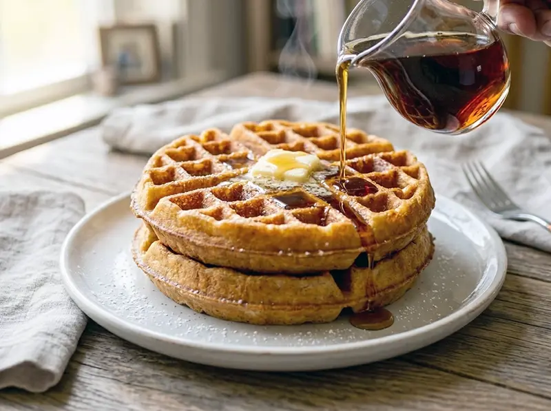 Waffles (Crispy Outside, Fluffy Inside) with flour, cornstarch and buttermilk — Belgium recipe