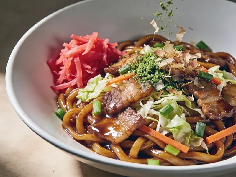 Yakisoba (Japanese Stir-Fried Noodles) with noodles, Worcestershire sauce and oyster sauce — Japan recipe