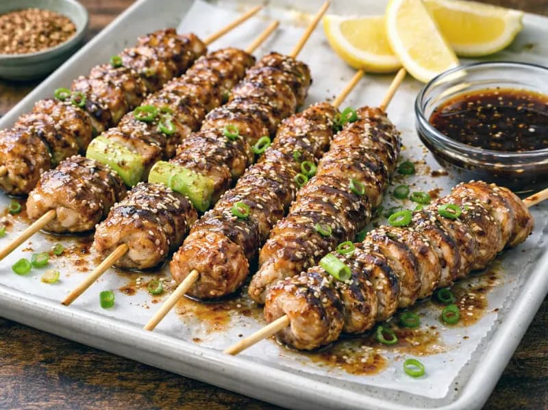タレで照りを出し縁を軽く焦がした焼き鳥の仕上がり