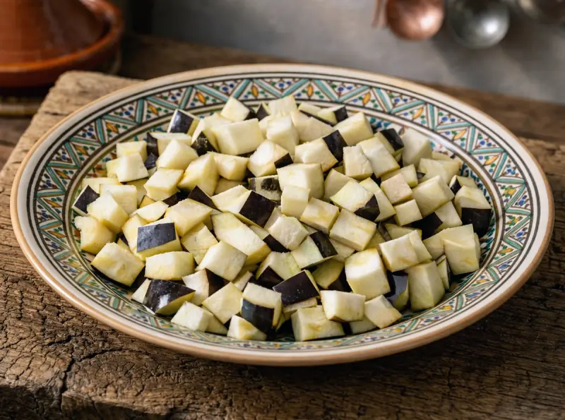 Eggplants charred whole over an open flame for zaalouk, skins blackened all over