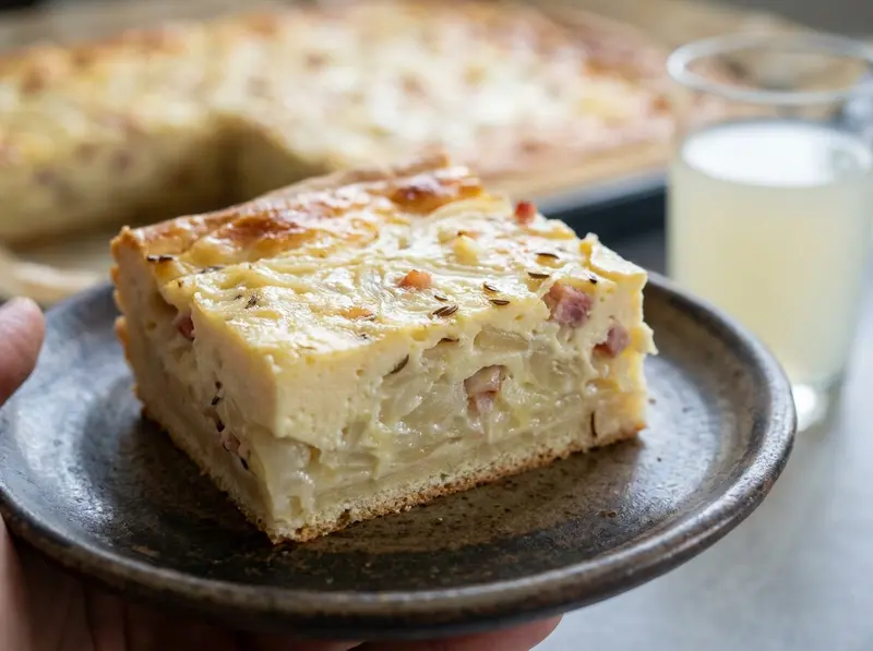 Zwiebelkuchen (German Onion Tart) with onion, flour and sour cream — Germany recipe