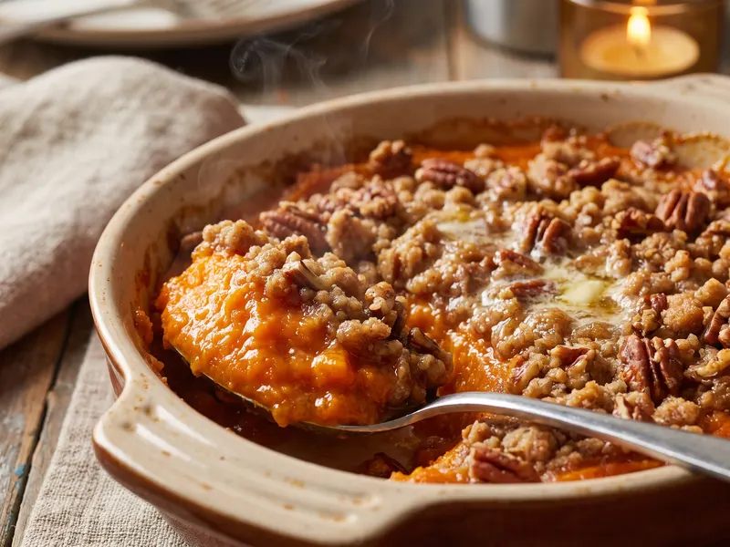 Cazuela de boniato con streusel de pacanas